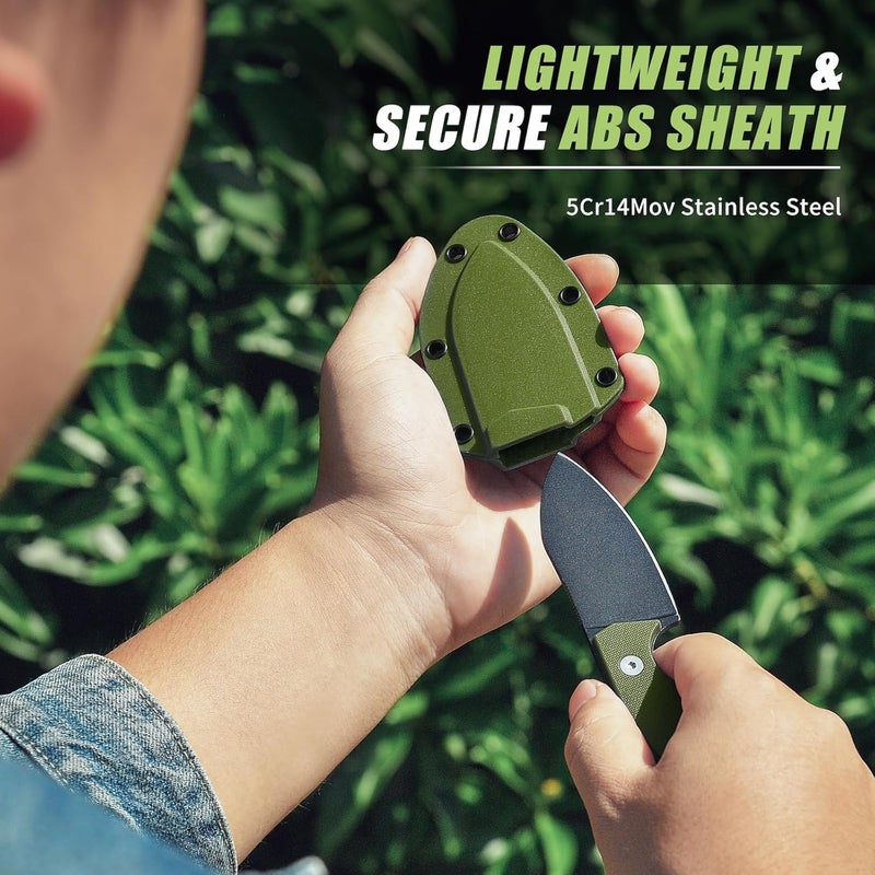 SPITZKANTE P-DA Neck Knife – EDC Fixed Blade with Sheath and Necklace, Full Tang 2.8" 5Cr14MoV Stainless Steel, Green Handle, for Hiking & Camping - Image 3